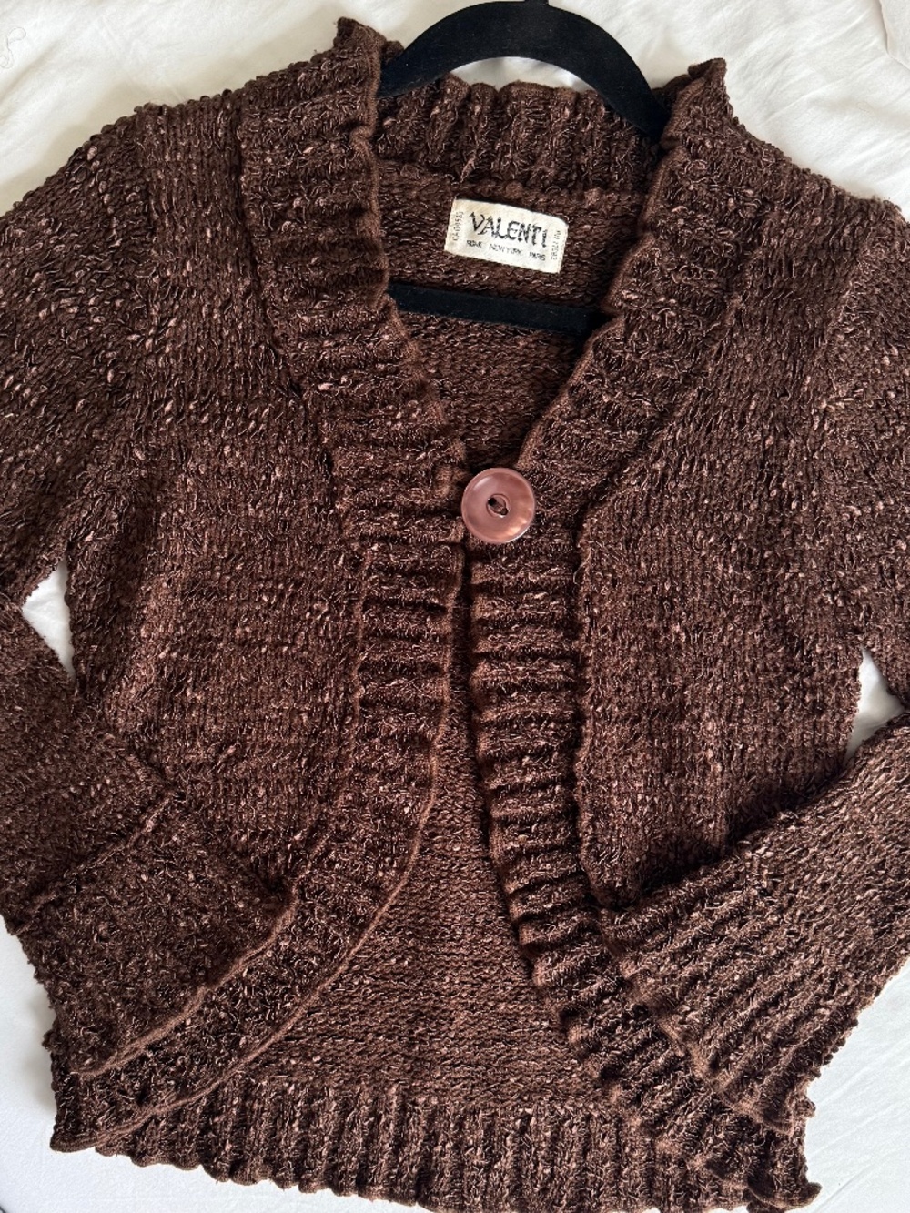 Vintage Y2K Valenti twilightcore brown textured ruffle cardigan sweater S